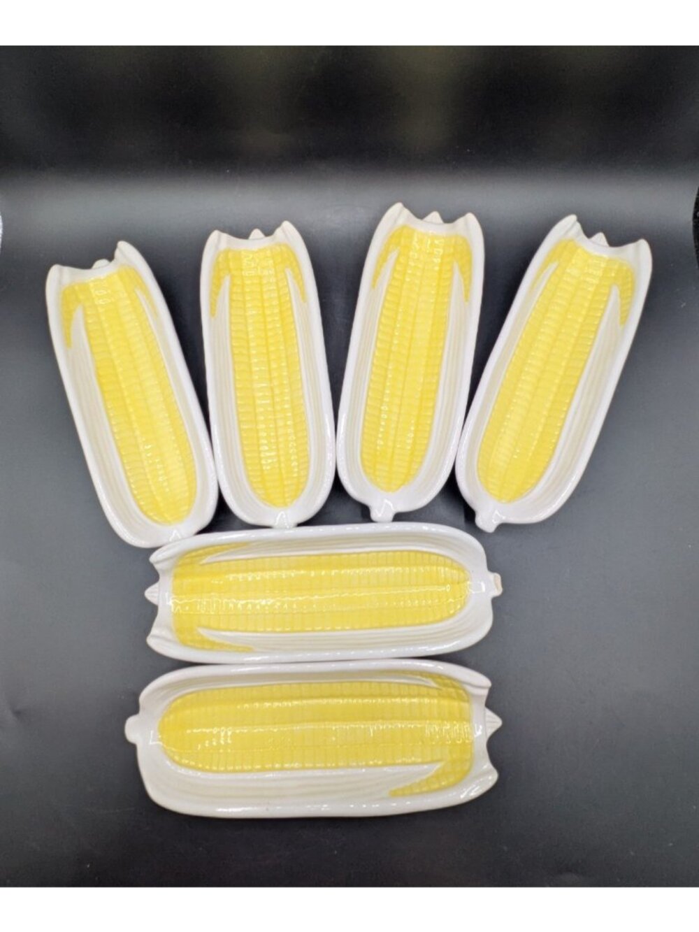 Vtg Bordallo Pinheiro Corn on the Cob Dishes Ceramic Holders Set of 6 Portugal